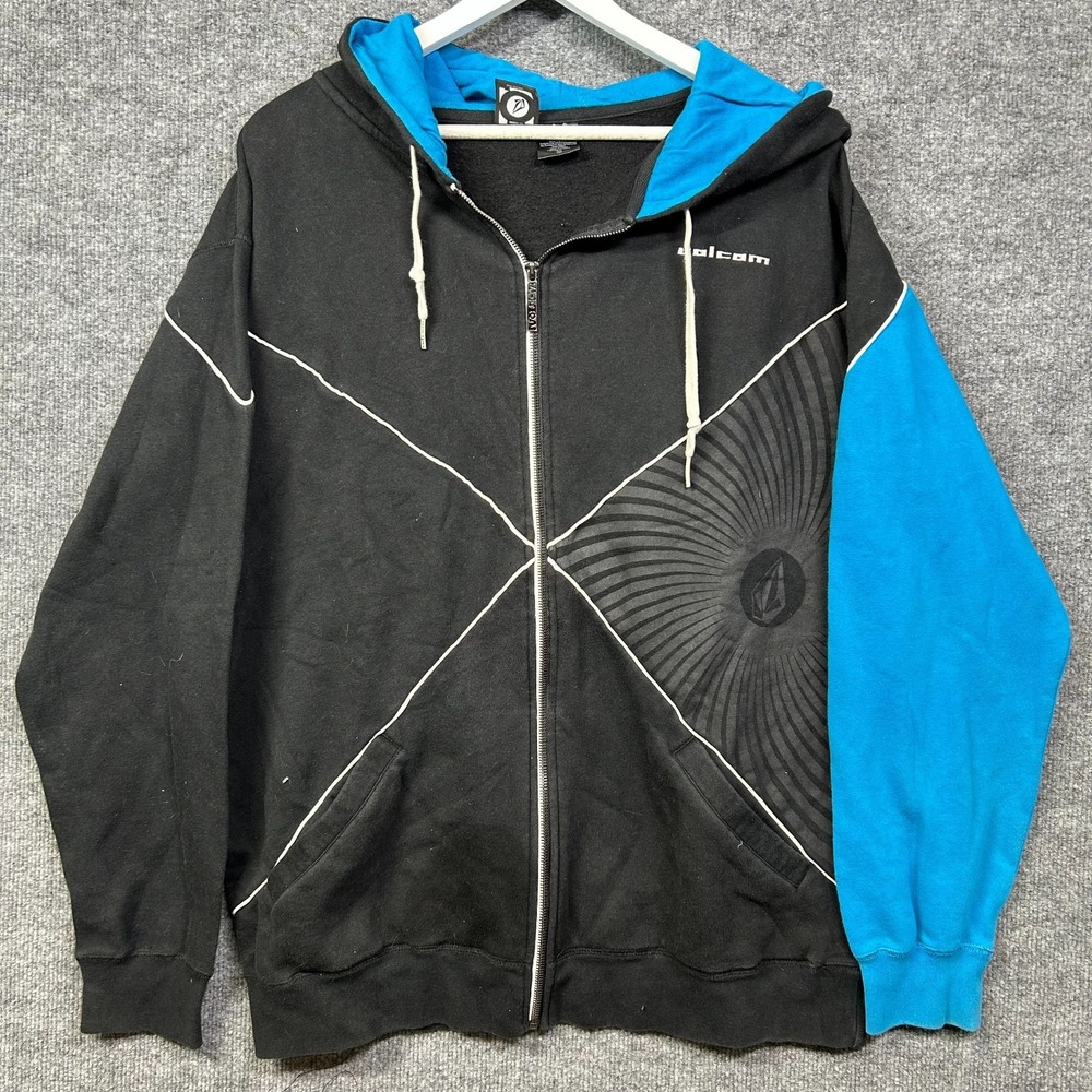Volcom X WING Full Zip Hoodie Men's Black Blue Colorblock Fleece Sports - Large